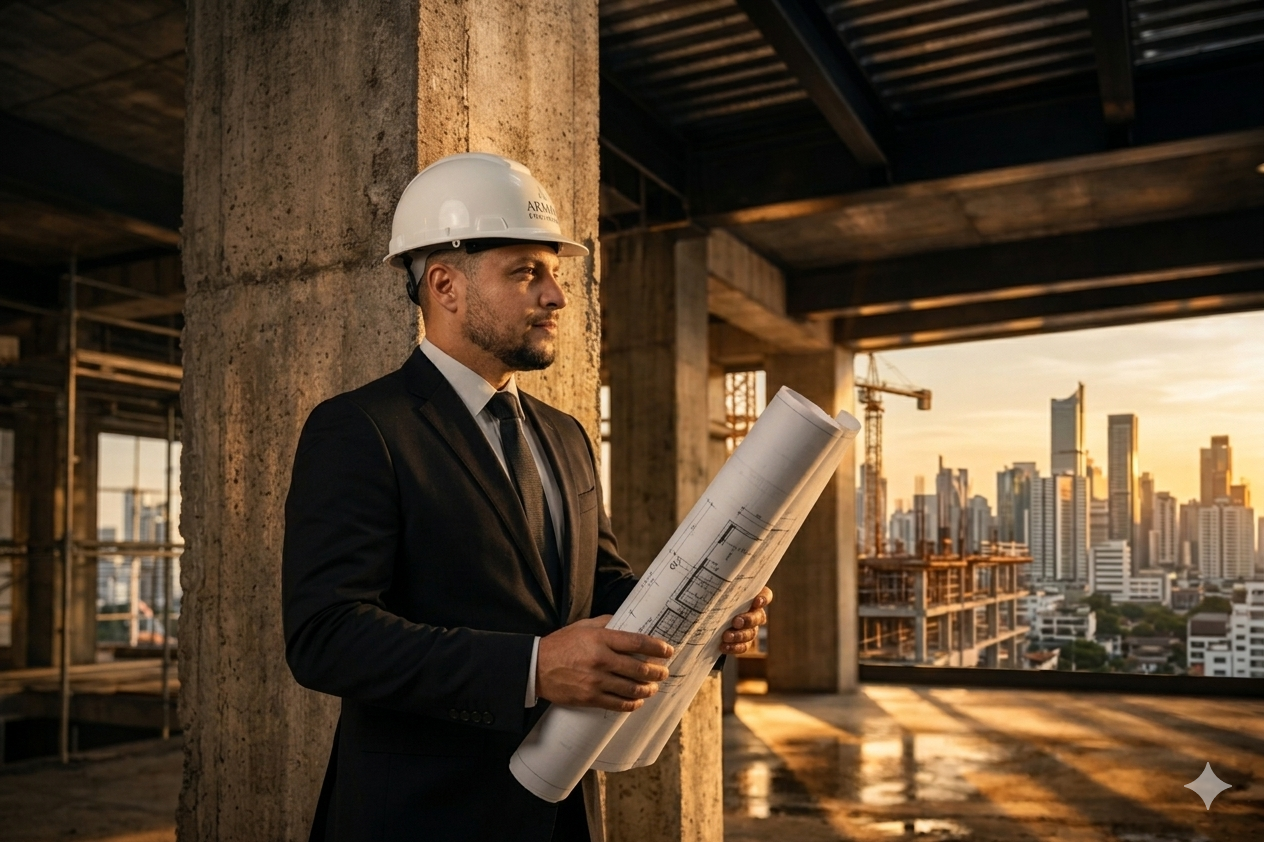 Engenheiro Dionatam Ahnert no canteiro de obras